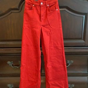 Divided | H & M  NWT Red High Waist Wide Leg Twill Pants